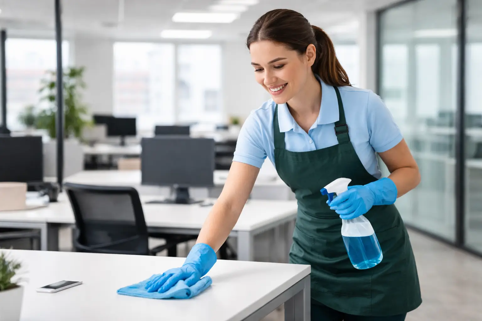 Female cleaner providing commercial office cleaning services in Toronto